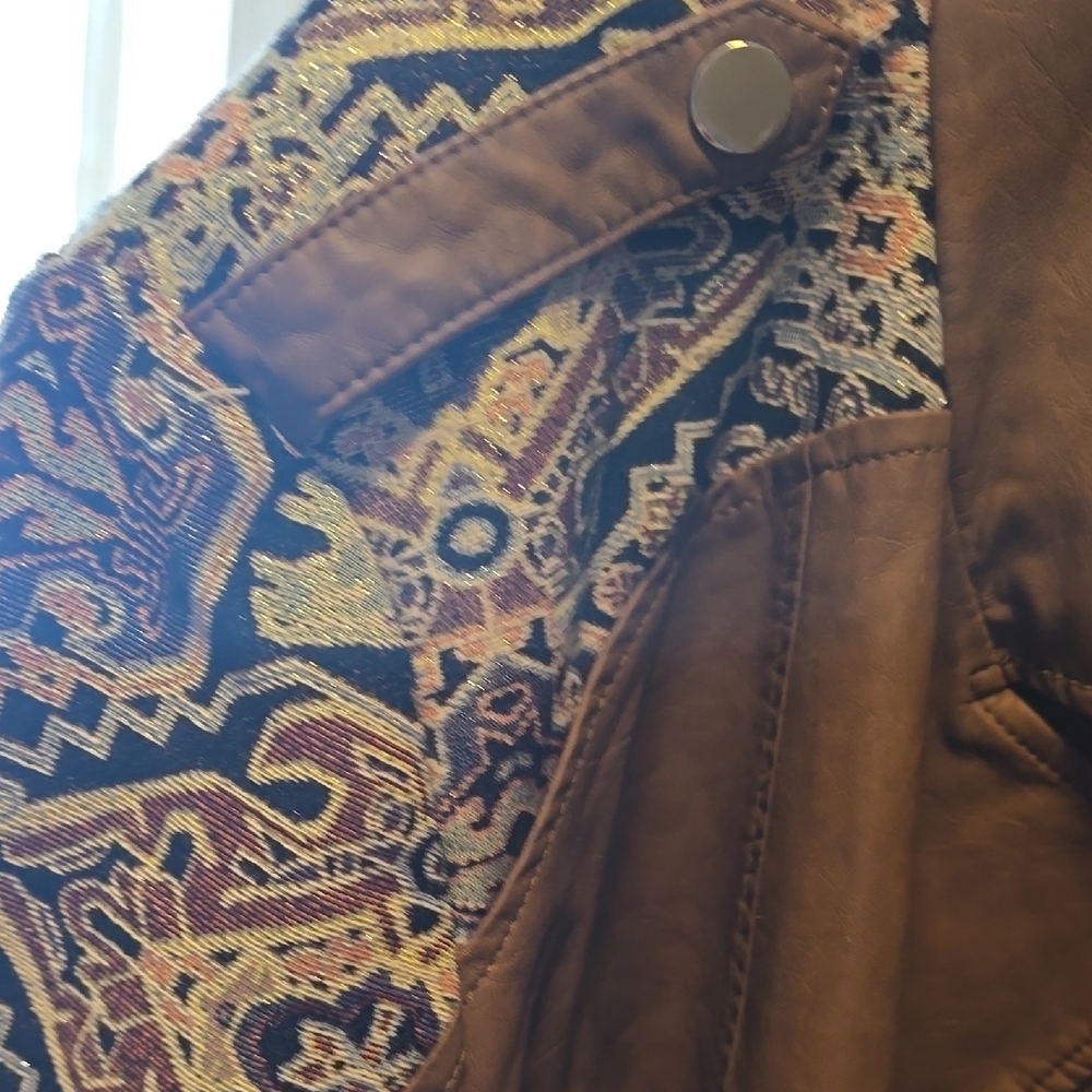 Chico's Brown Utility Jacket with Patterned Shoul… - image 2